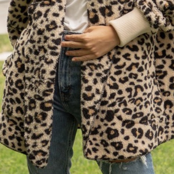 Faux Fur Sherpa Hoodie Jacket Coat Cardigan Leopard Print - Picture 3 of 3